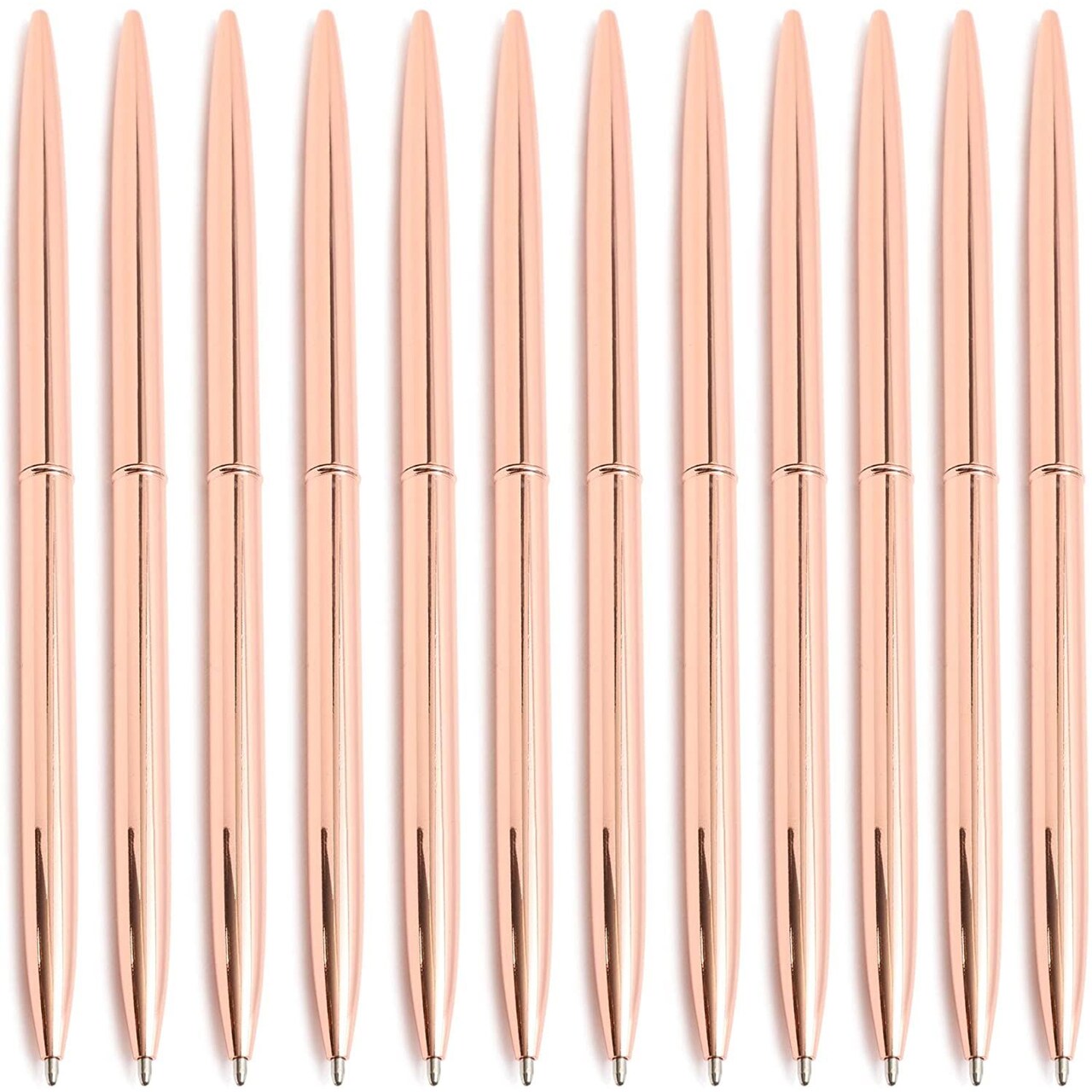 12 Pack Rose Gold Ballpoint Pens with Black Ink, Bulk Fancy Metallic Pen Set for Women, Wedding Guest Book, Office Supplies (1mm Medium Point)